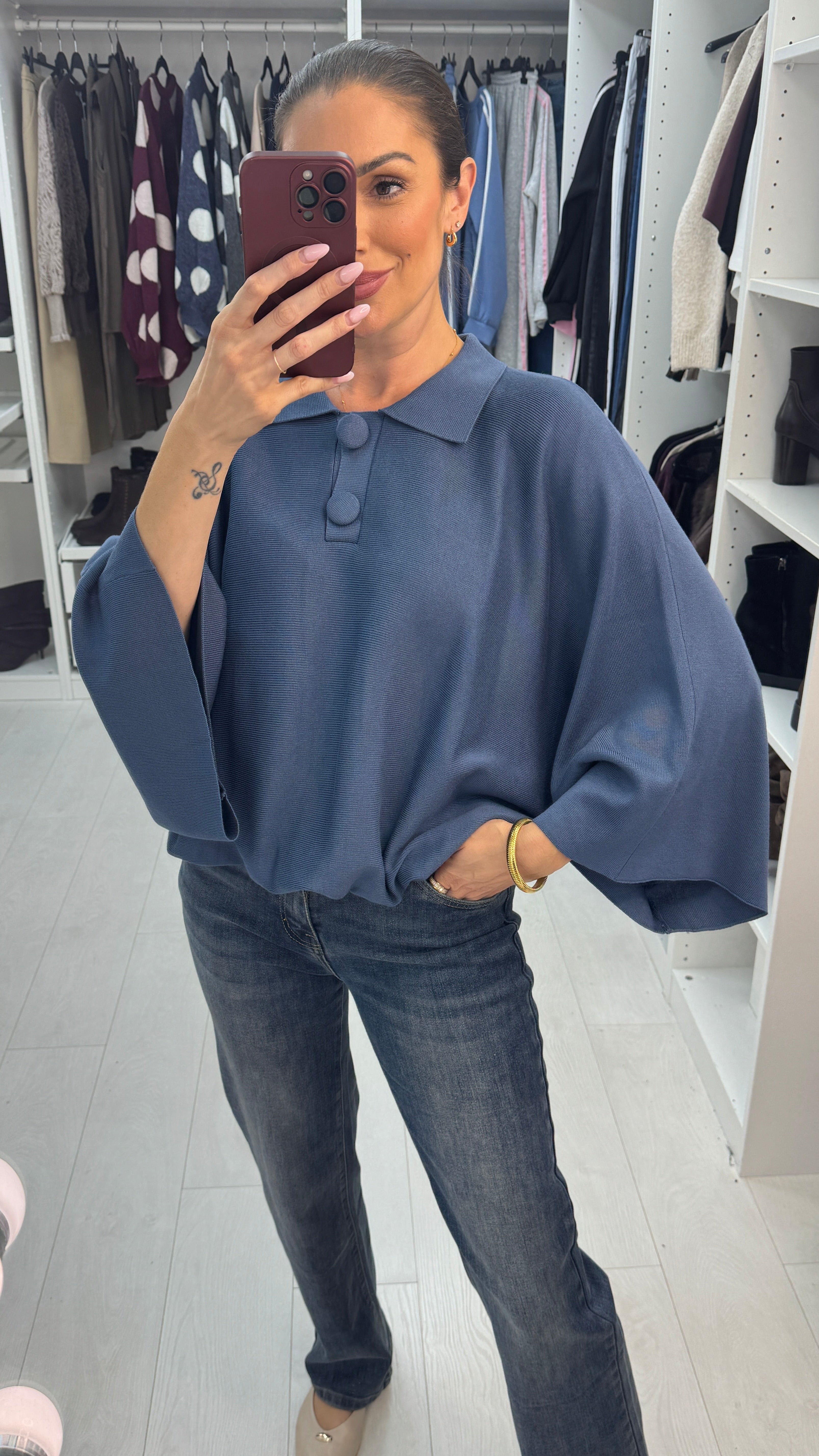 Saliana Plain Bubble Hem Batwing Jumper