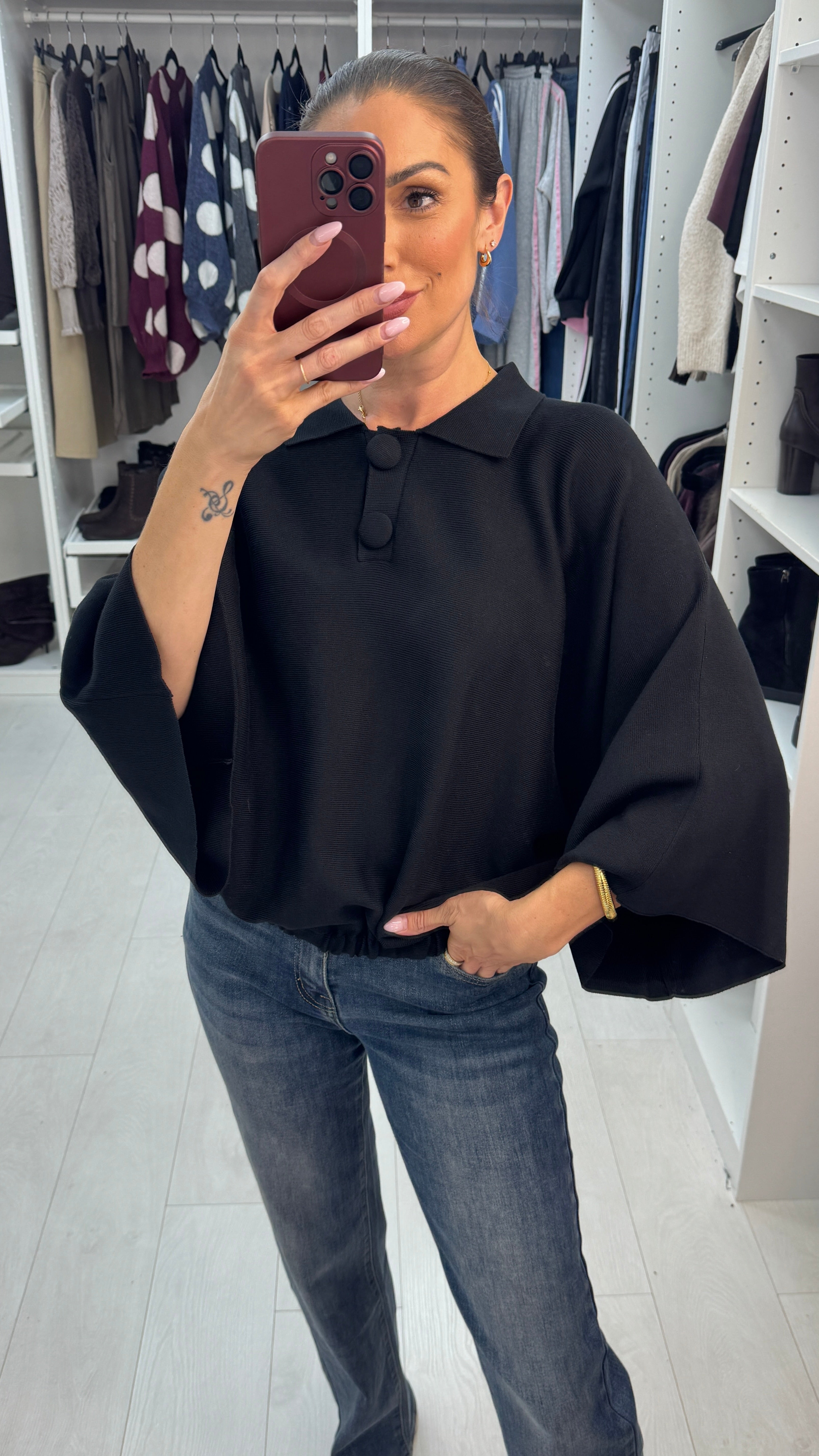 Saliana Plain Bubble Hem Batwing Jumper