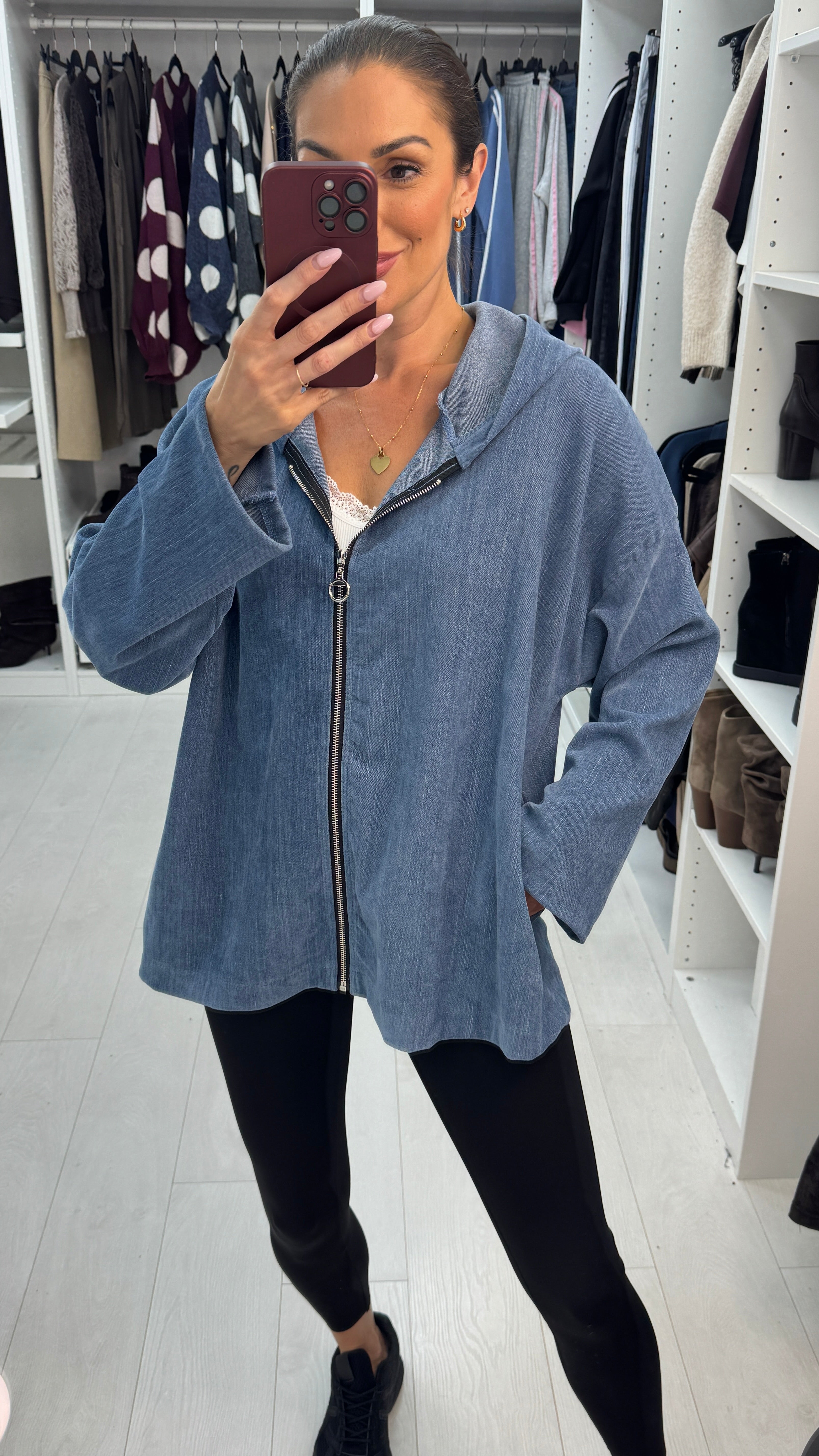 Cecily Plain Lightweight Zip Front Hooded Jacket
