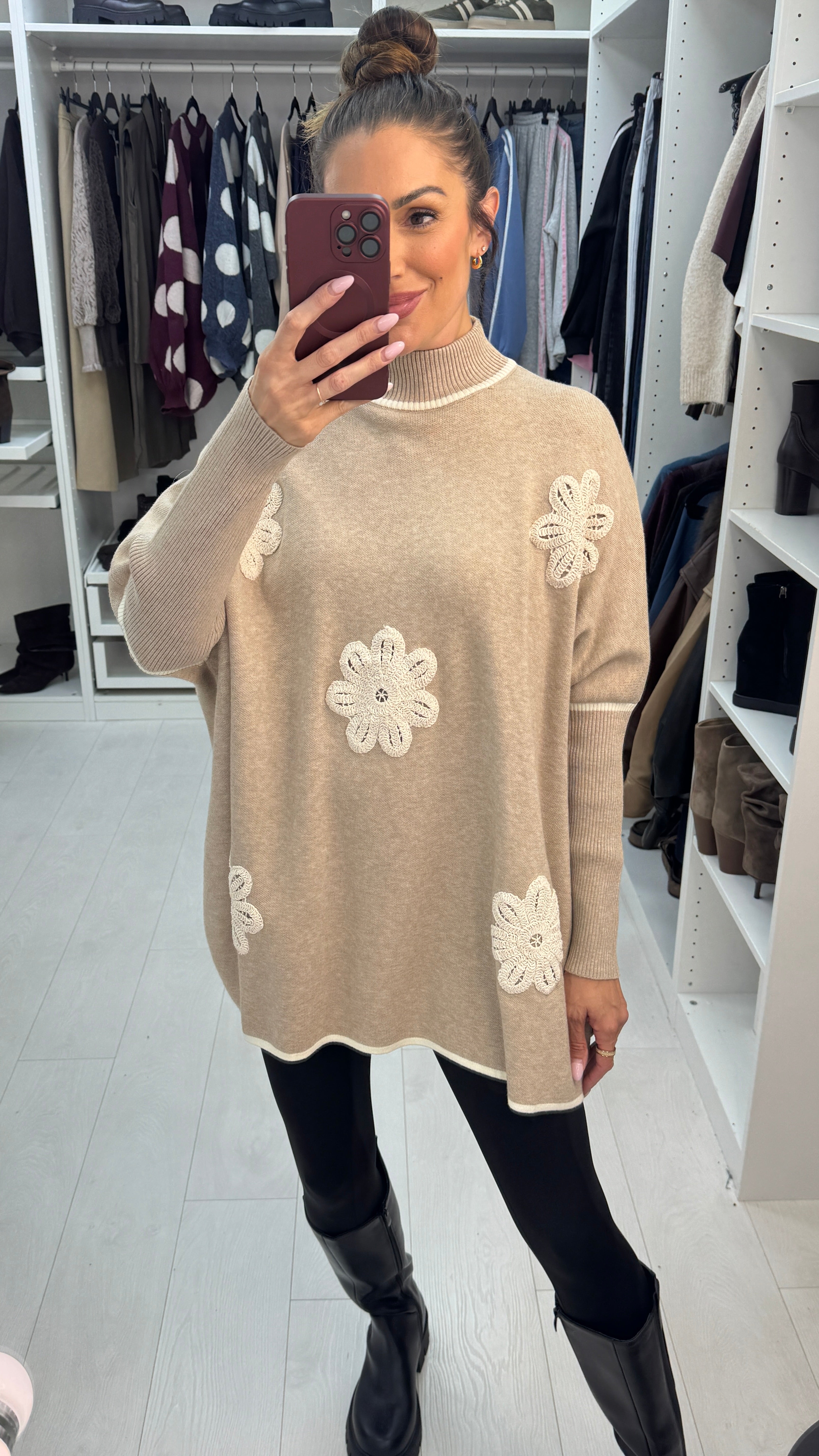 Parisa Crochet Flower Detailed Loose Fit Jumper