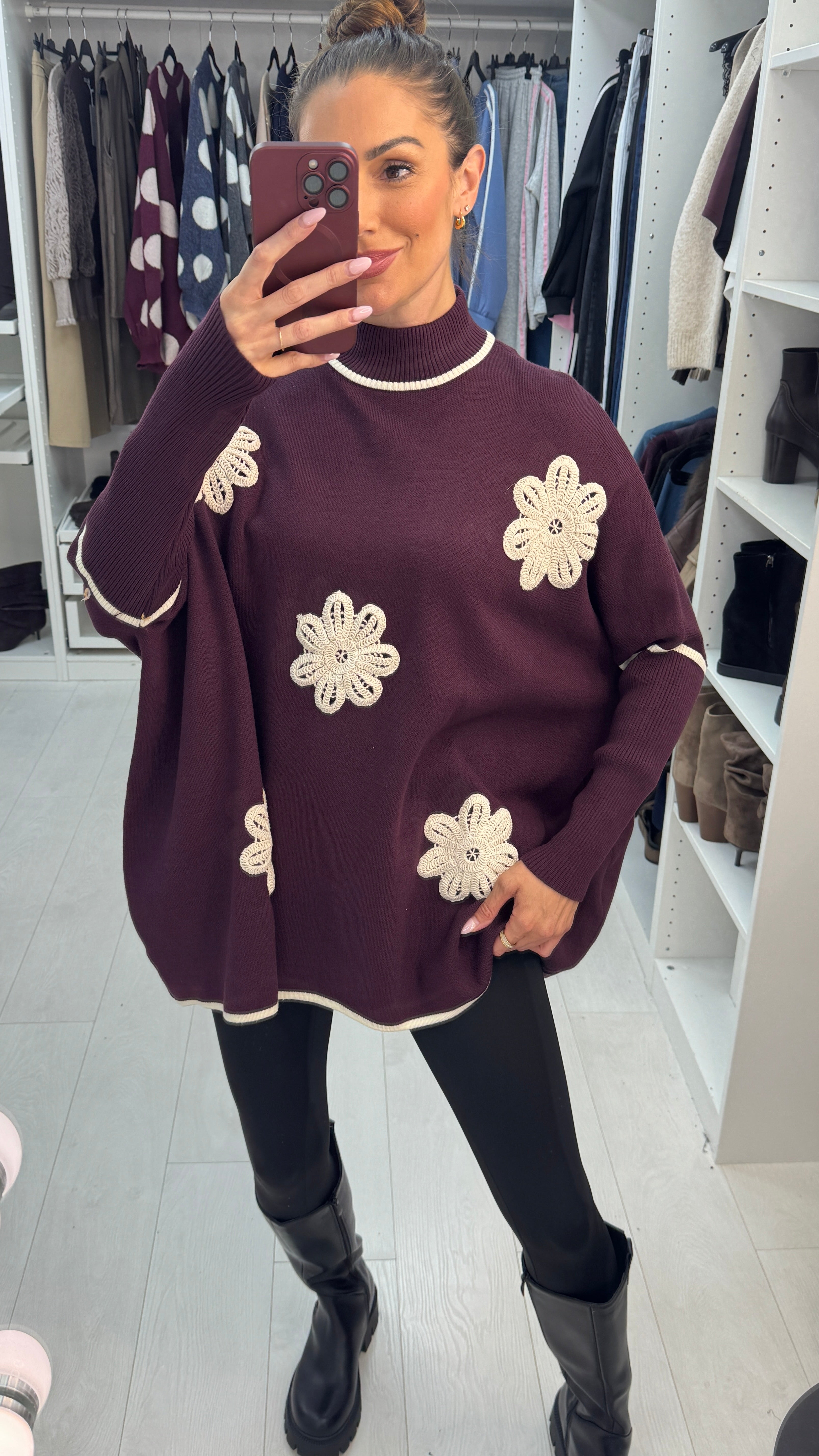 Parisa Crochet Flower Detailed Loose Fit Jumper