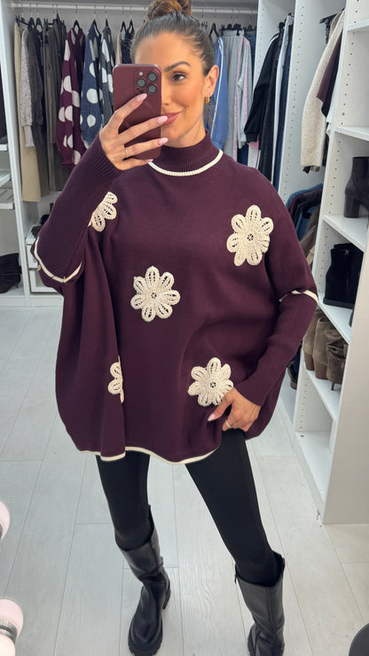 Parisa Crochet Flower Detailed Loose Fit Jumper