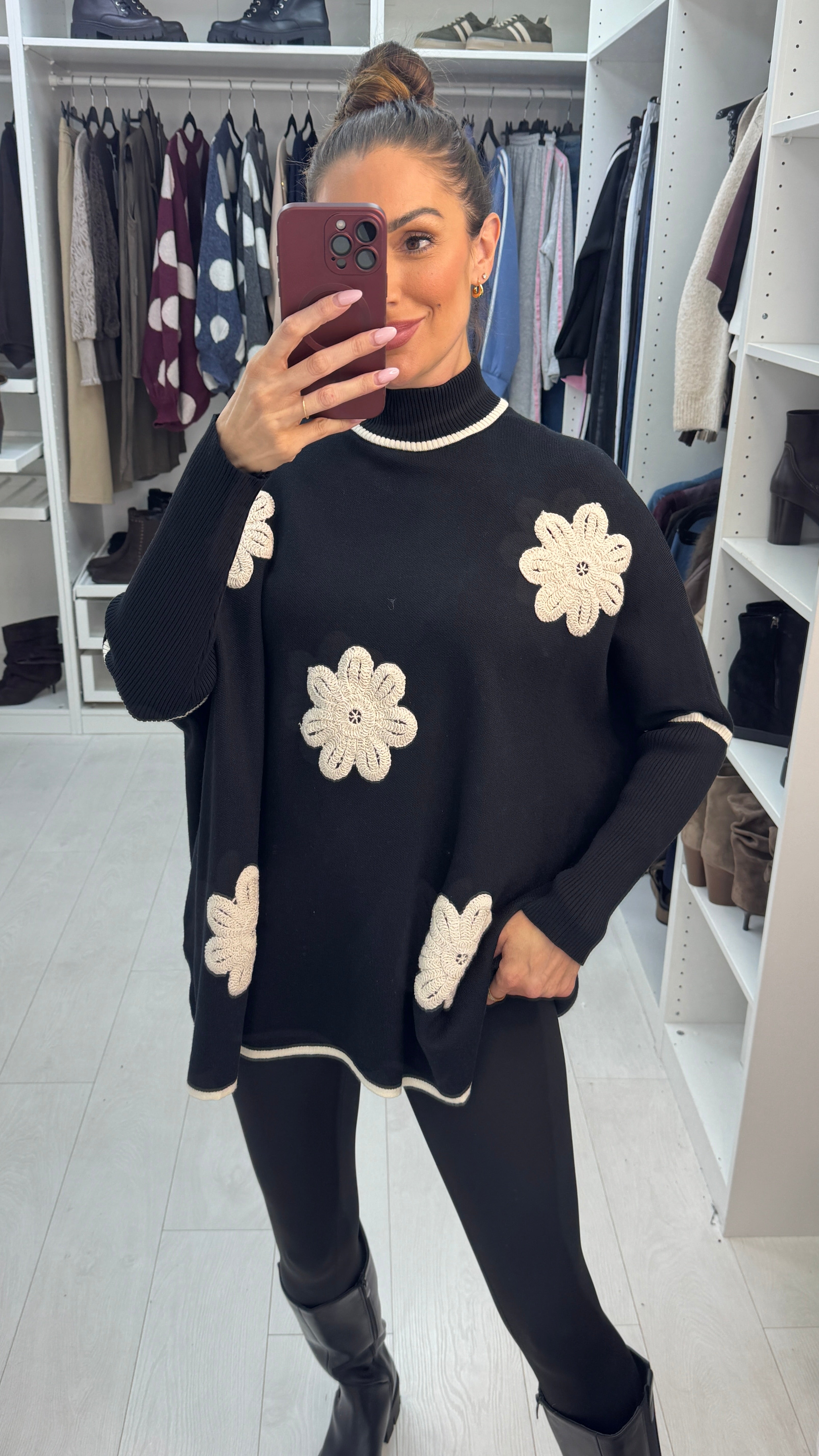 Parisa Crochet Flower Detailed Loose Fit Jumper