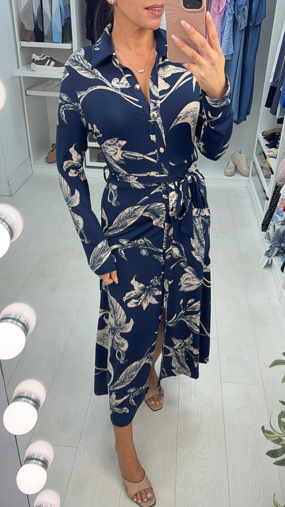 Jackie Navy Floral Print Magic Dress