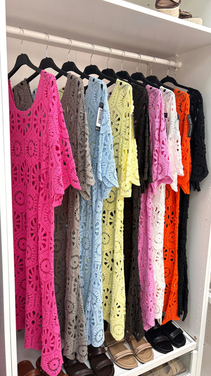 Noelia 3/4 Sleeve Crochet Midi Dress