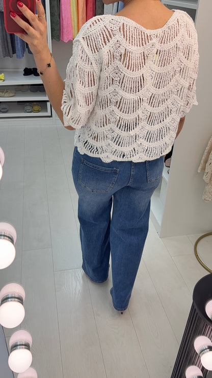 Liah Sequin Embellished Short Sleeve Crochet Top