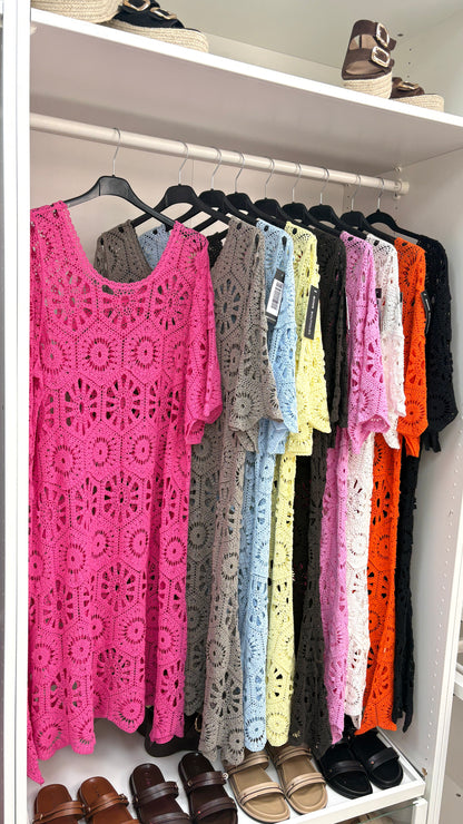 Noelia 3/4 Sleeve Crochet Midi Dress