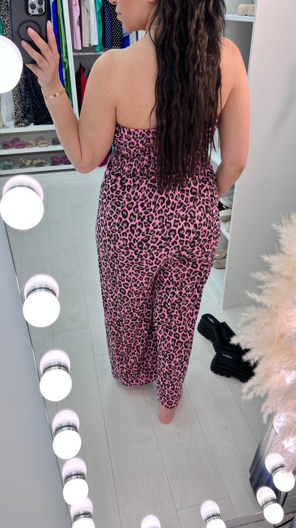 Sasa Leopard Print Elasticated Bust Wide Leg Jumpsuit