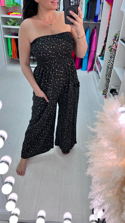 Sasa Leopard Print Elasticated Bust Wide Leg Jumpsuit
