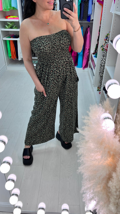 Sasa Leopard Print Elasticated Bust Wide Leg Jumpsuit