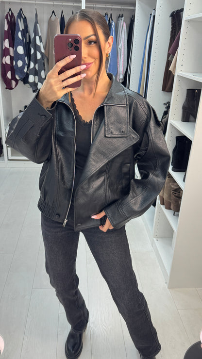 Macy Faux Leather Zip Front Jacket