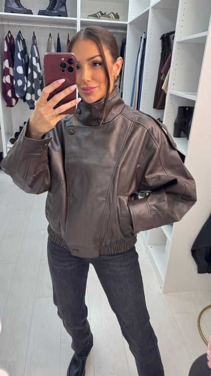 Macy Faux Leather Zip Front Jacket