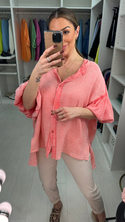 Gwen Plain Oversized Cheesecloth Balloon Sleeve Blouse