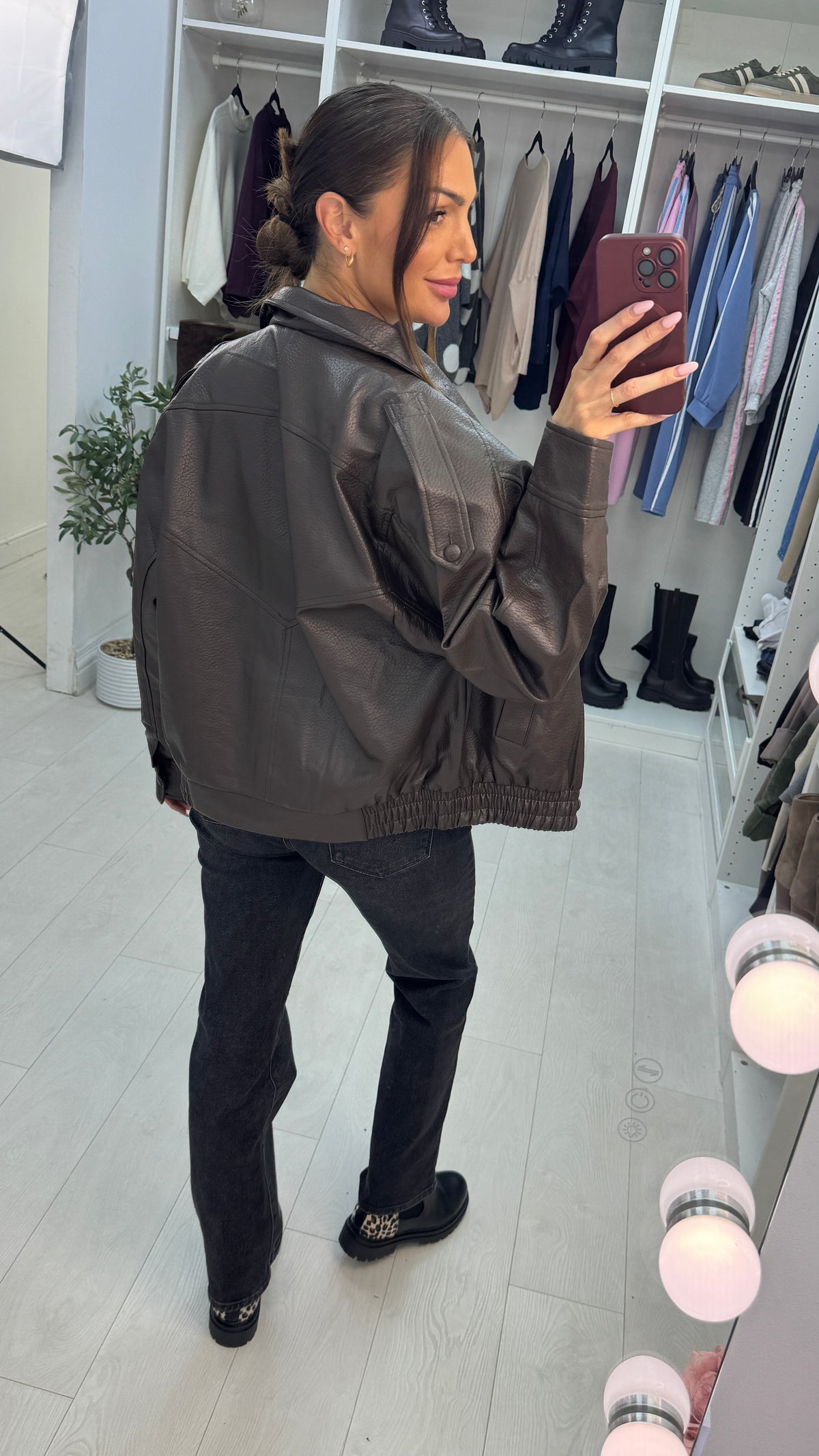 Macy Faux Leather Zip Front Jacket
