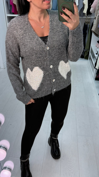 Falicia Sequin Heart Detail Knit Cardigan