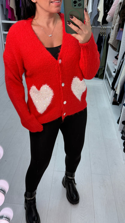 Falicia Sequin Heart Detail Knit Cardigan