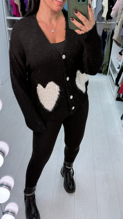 Falicia Sequin Heart Detail Knit Cardigan