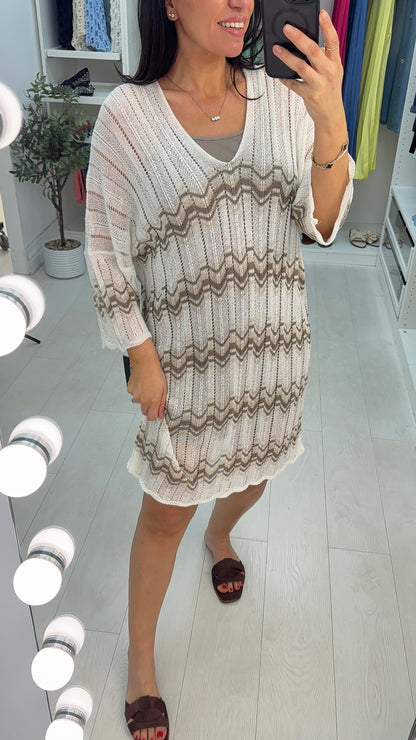 Ariana V Neck Zig Zag Crochet Dress