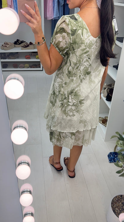 Paolina Floral Print Loose Fit Floaty Midi Dress