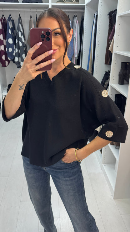 Vela V Neck Embellished Sleeve Batwing Jumper
