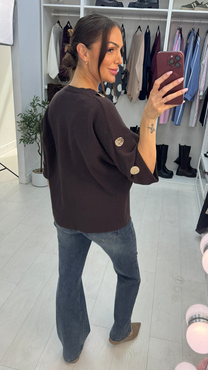 Vela V Neck Embellished Sleeve Batwing Jumper