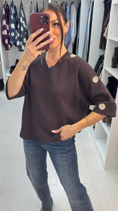 Vela V Neck Embellished Sleeve Batwing Jumper