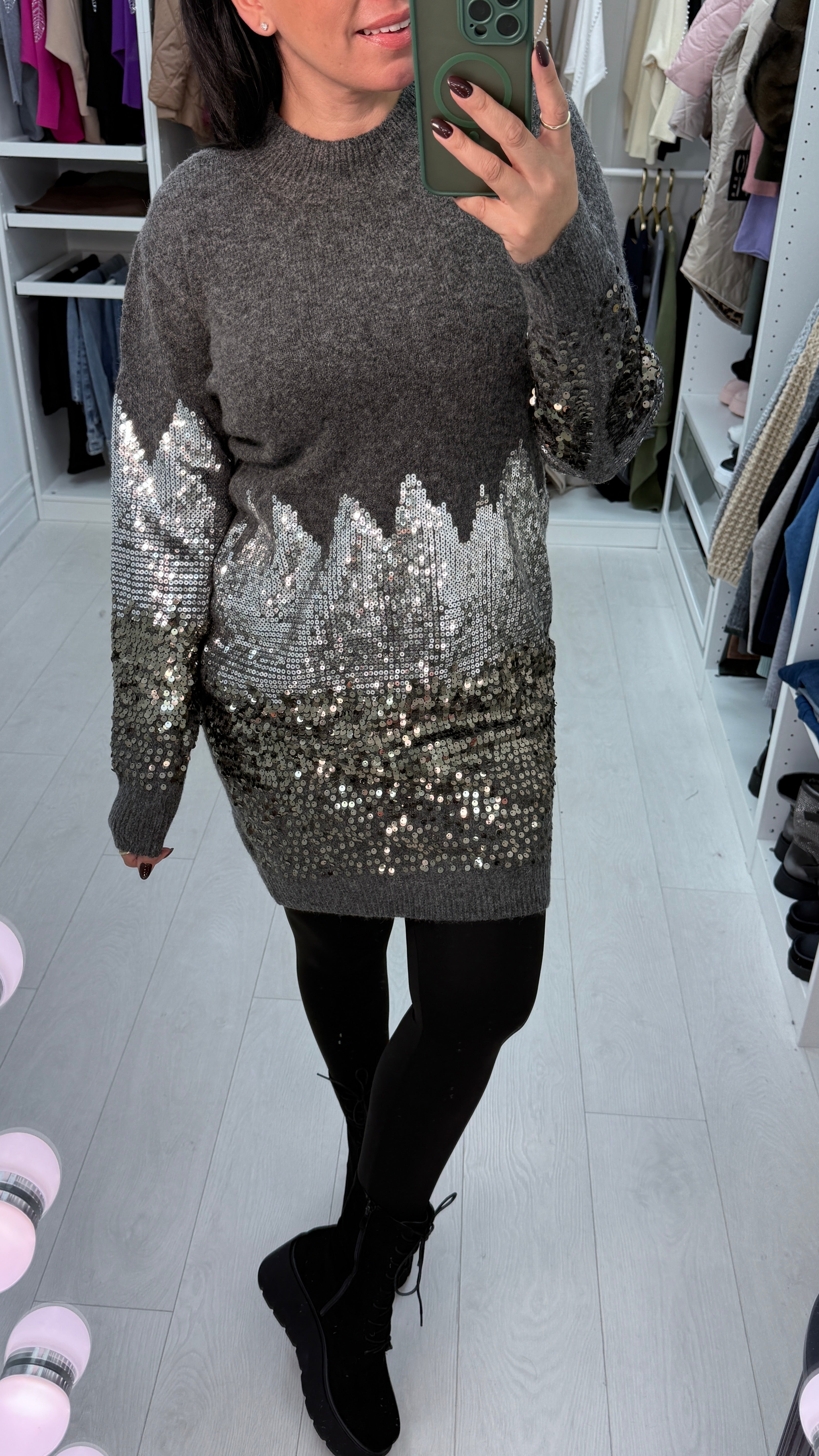 Margaret Sequin Detail Knitted Jumper Dress