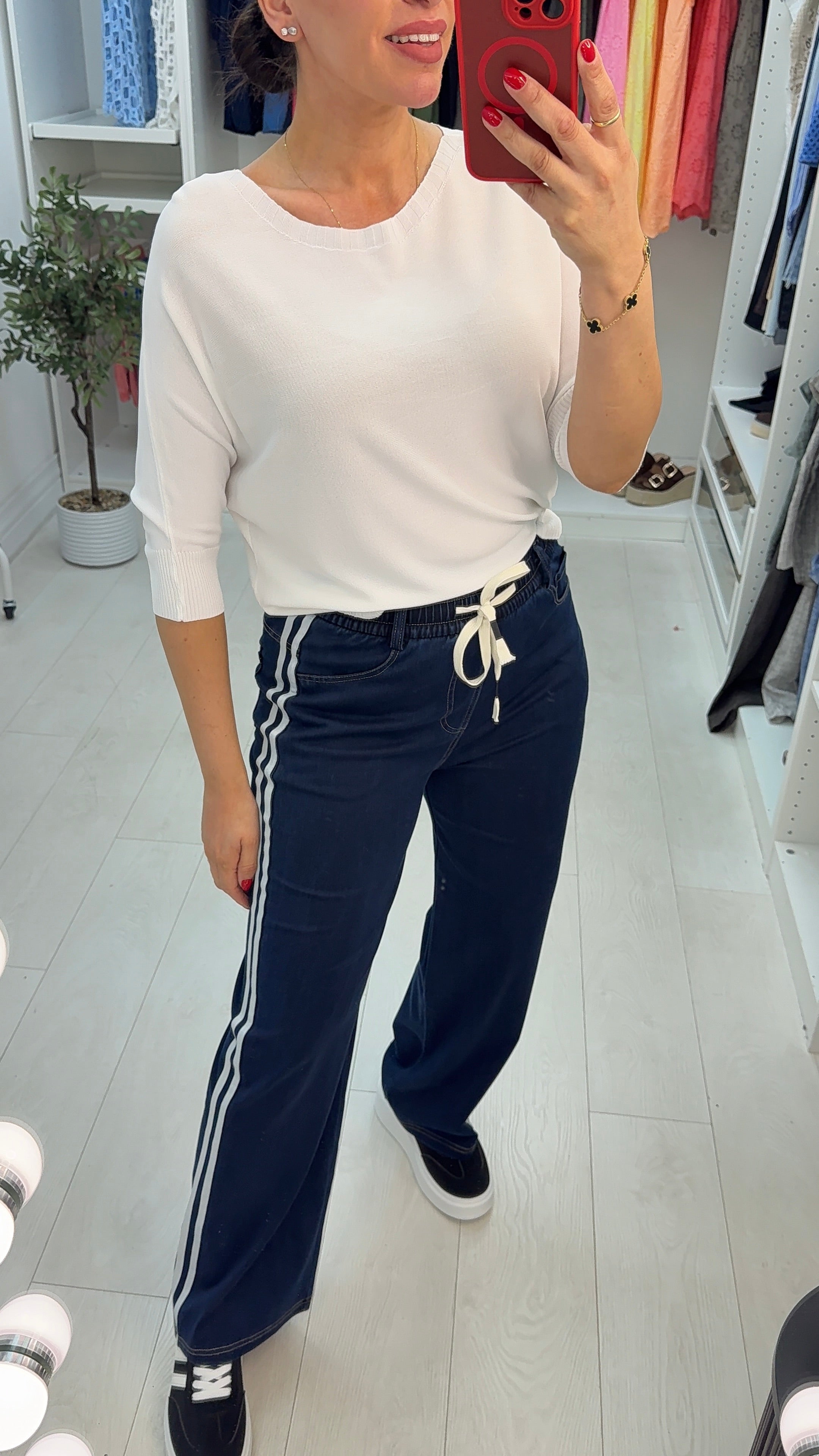 Sandy Denim Elasticated Side Stripe Trousers
