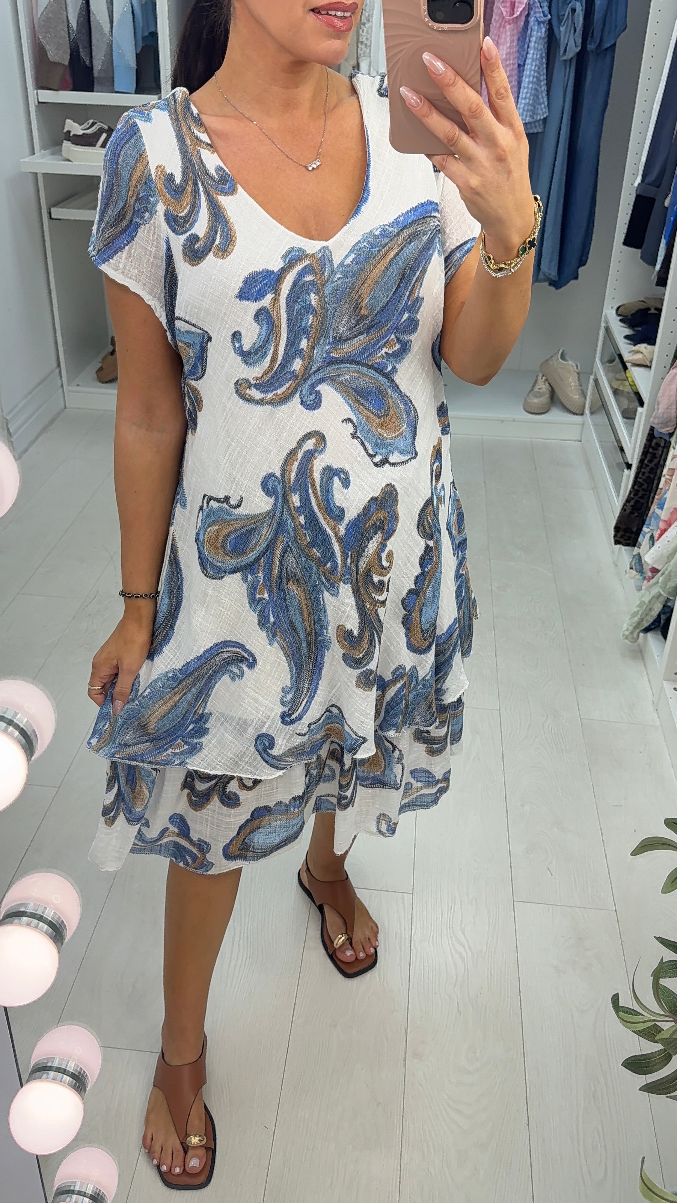 Bruna Paisley Print V Neck Floaty Midi Dress