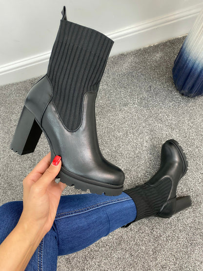 Flitz Black Block Heeled Sock Boots