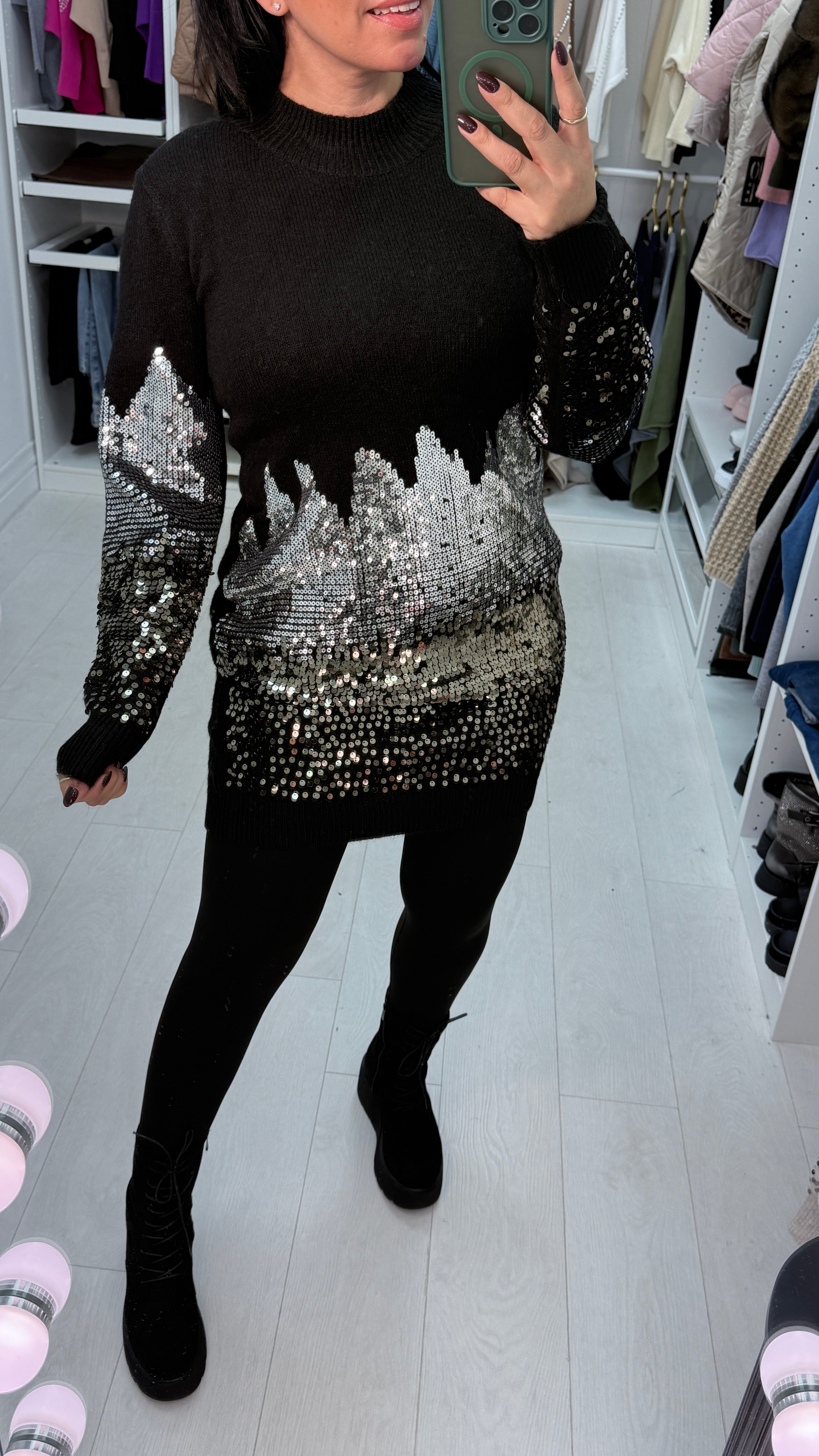 Margaret Sequin Detail Knitted Jumper Dress