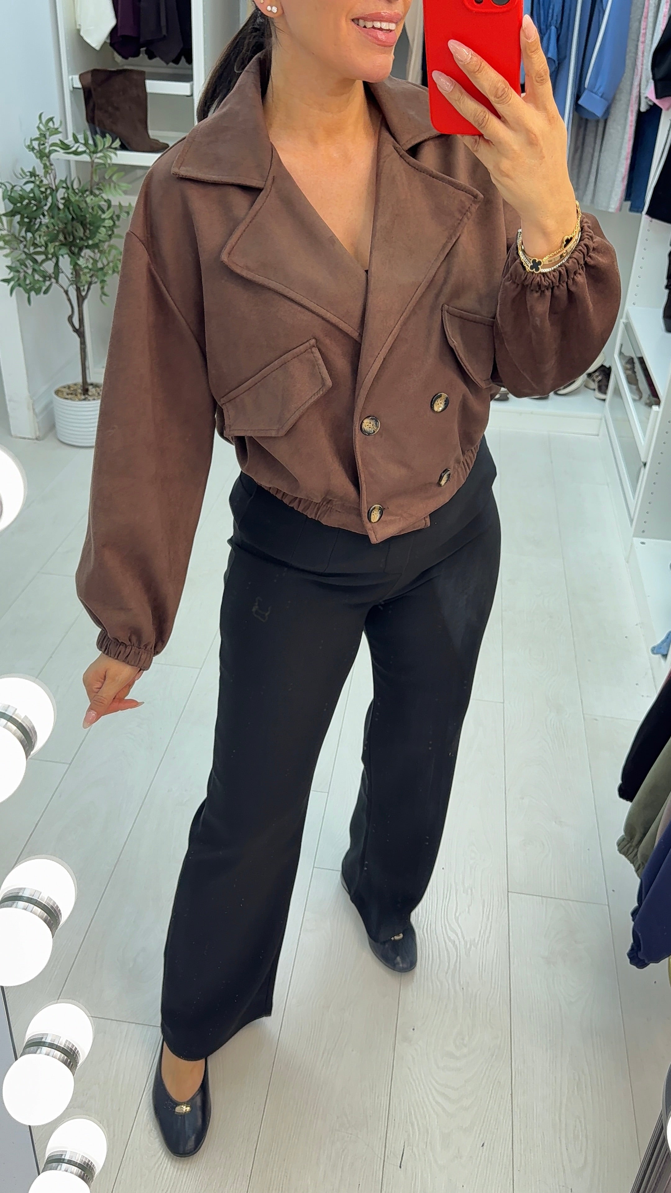 Quinsy Cropped Faux Suede Trench Coat