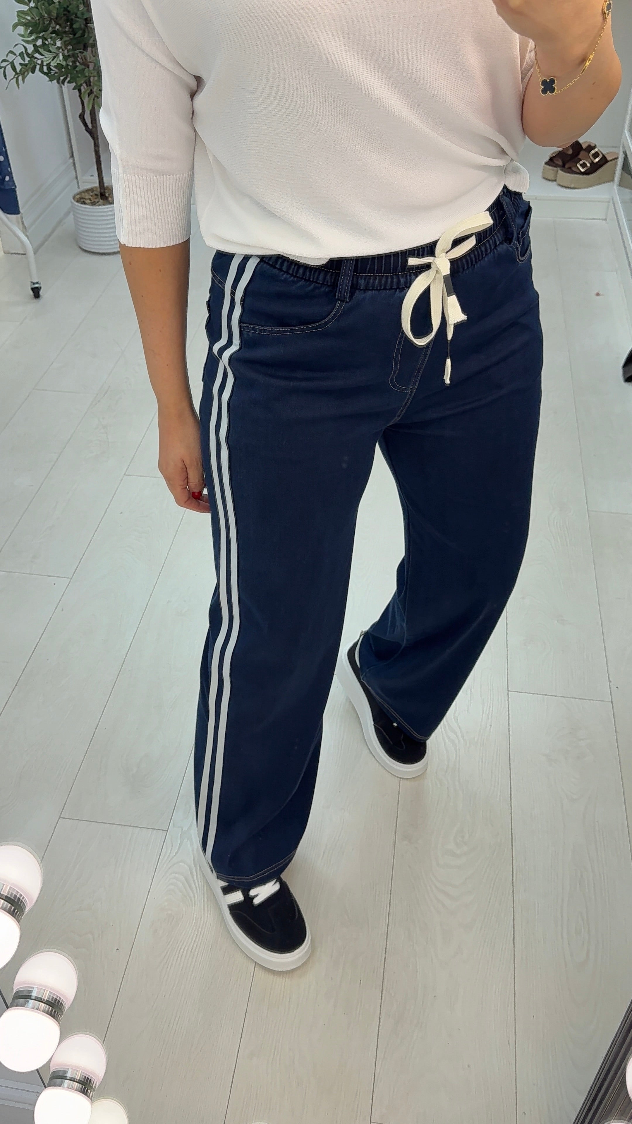 Sandy Denim Elasticated Side Stripe Trousers