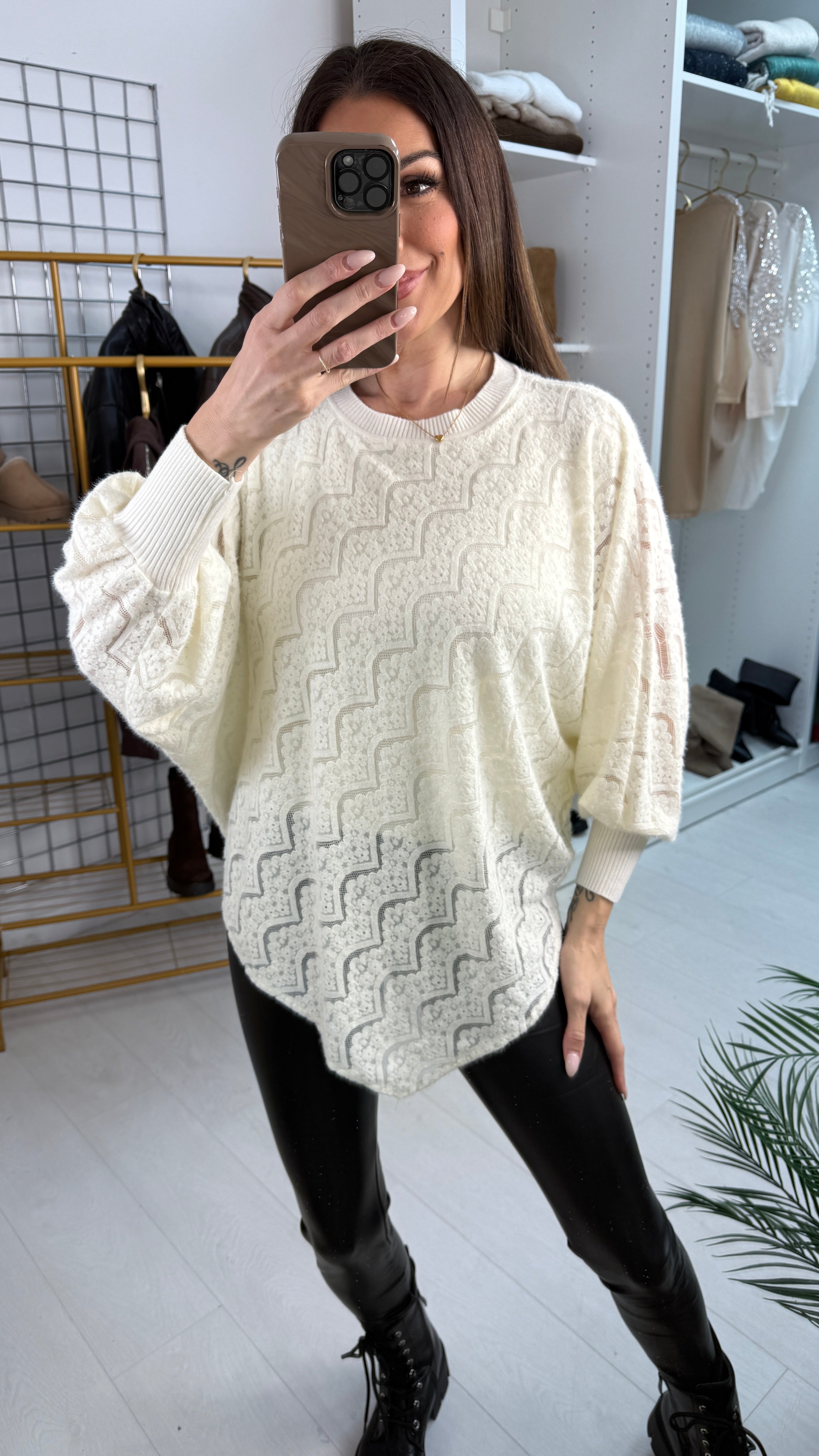 Arianna Plain Floral Lace Asymmetric Jumper