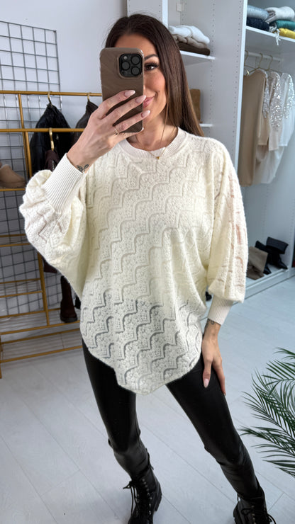 Arianna Plain Floral Lace Asymmetric Jumper