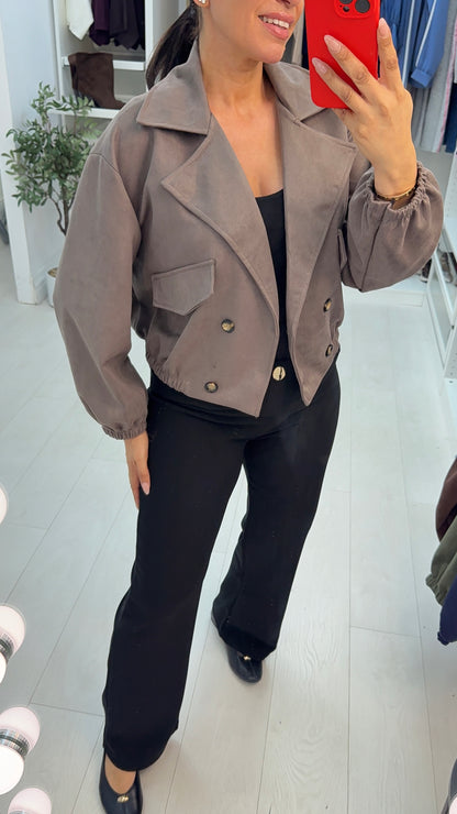 Quinsy Cropped Faux Suede Trench Coat