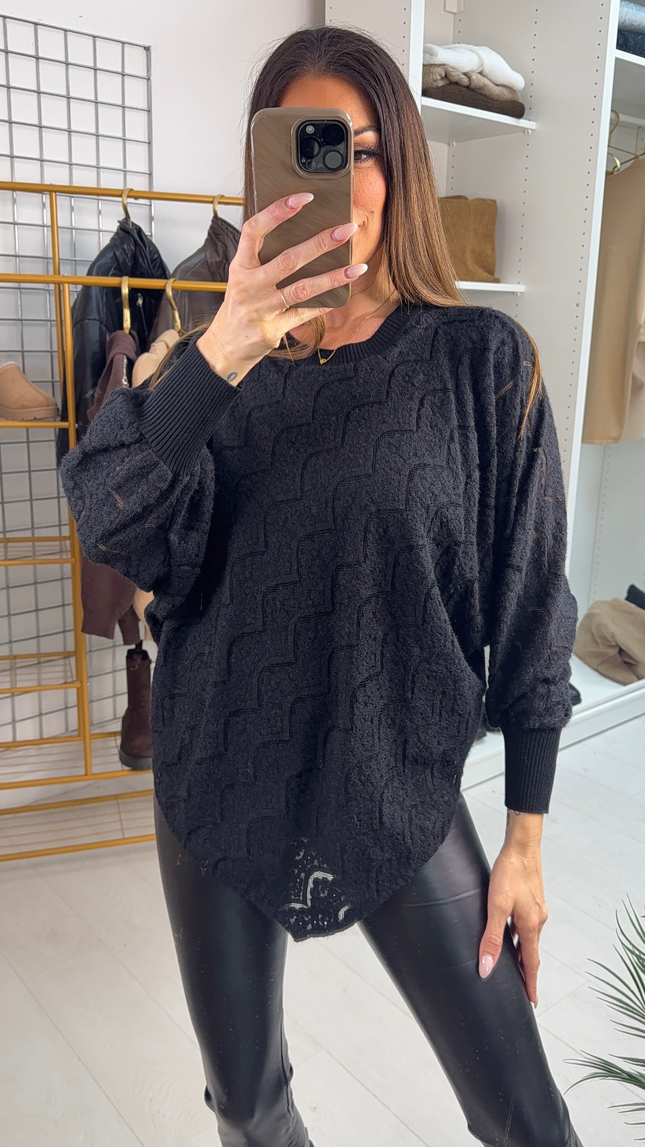 Arianna Plain Floral Lace Asymmetric Jumper