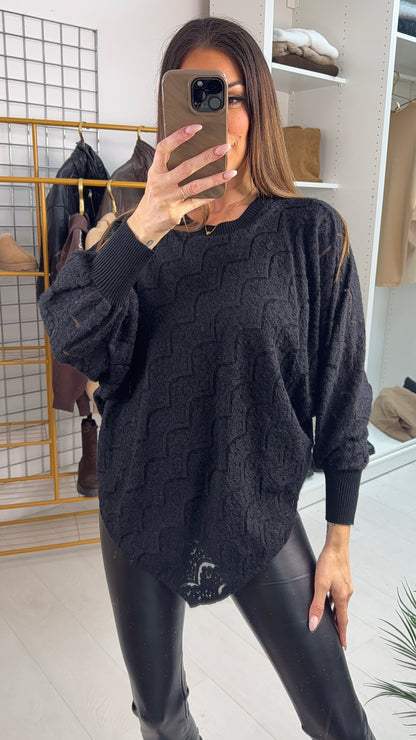 Arianna Plain Floral Lace Asymmetric Jumper