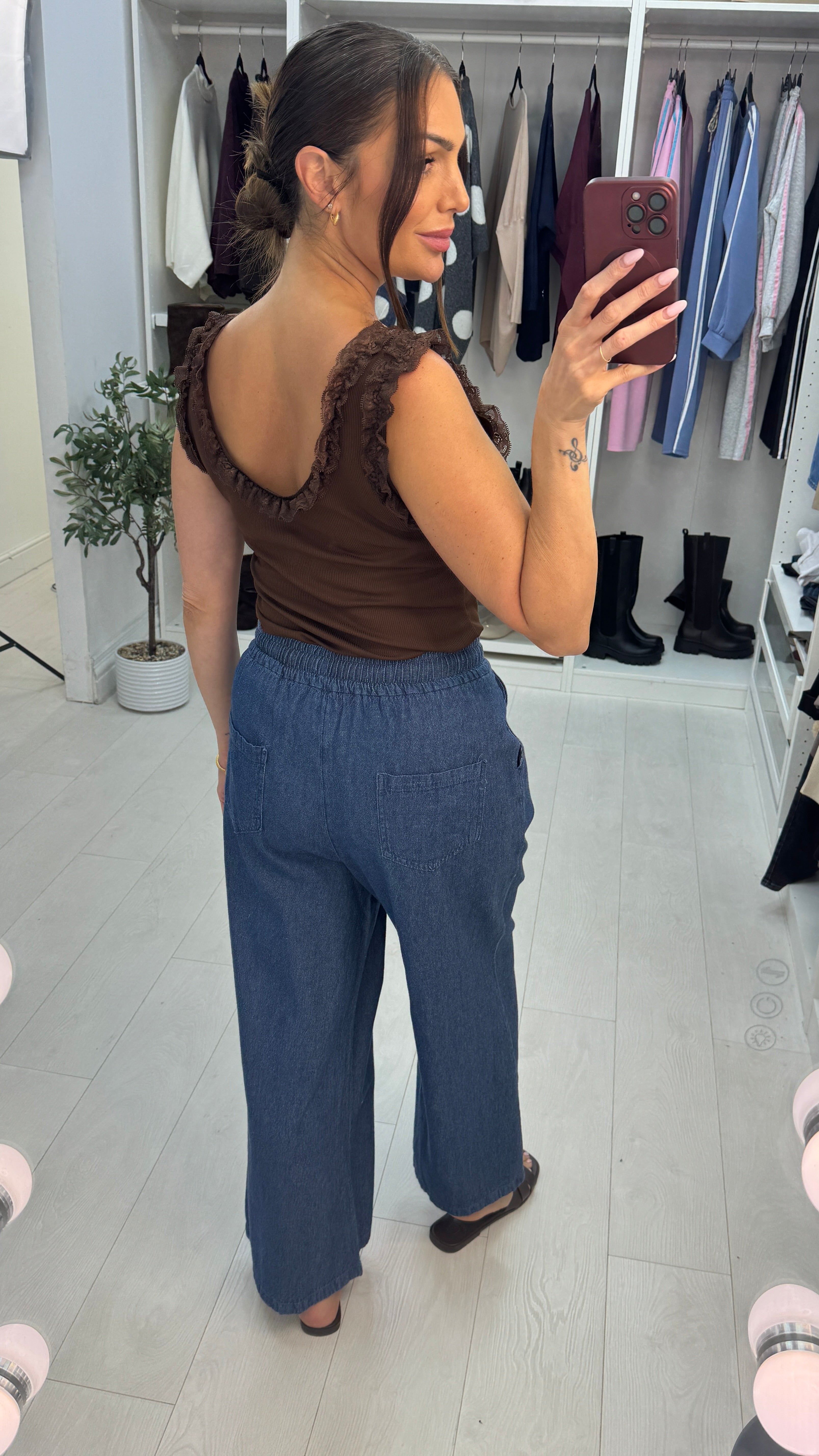 Cleopatra Denim Drawstring Waist Wide Leg Trousers