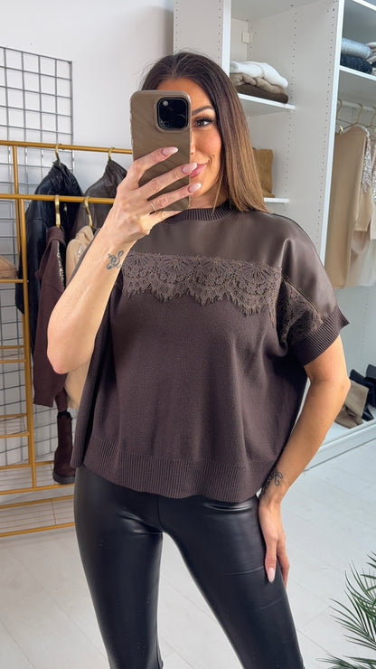 Laney Faux Leather & Lace Detailed Jumper