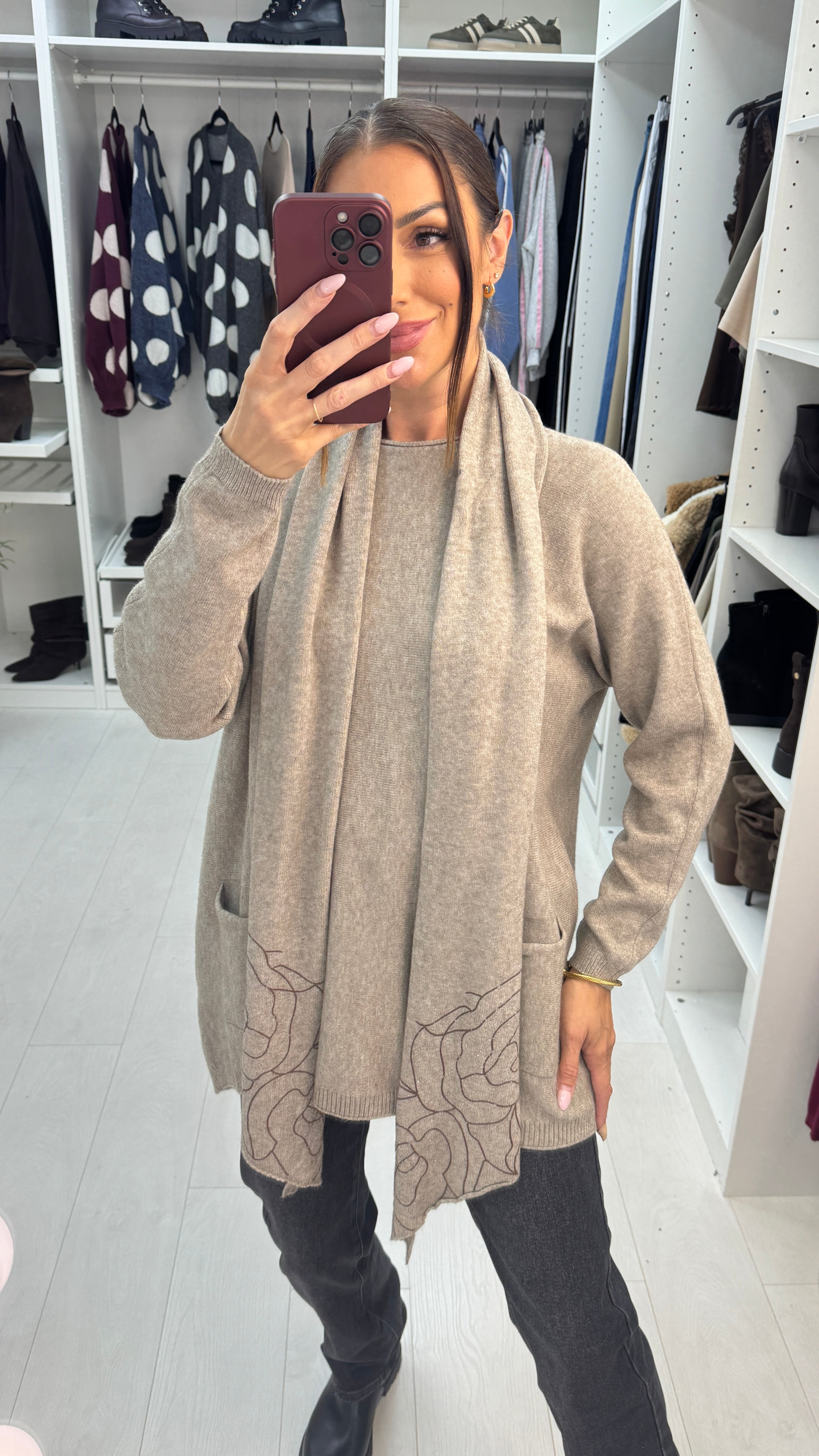 Qayla Plain Button Back Scarf Jumper
