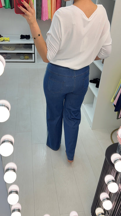 Sandy Denim Elasticated Side Stripe Trousers