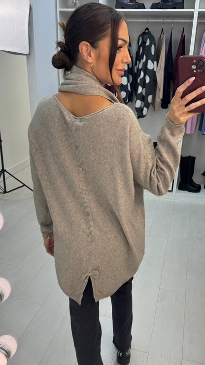 Qayla Plain Button Back Scarf Jumper