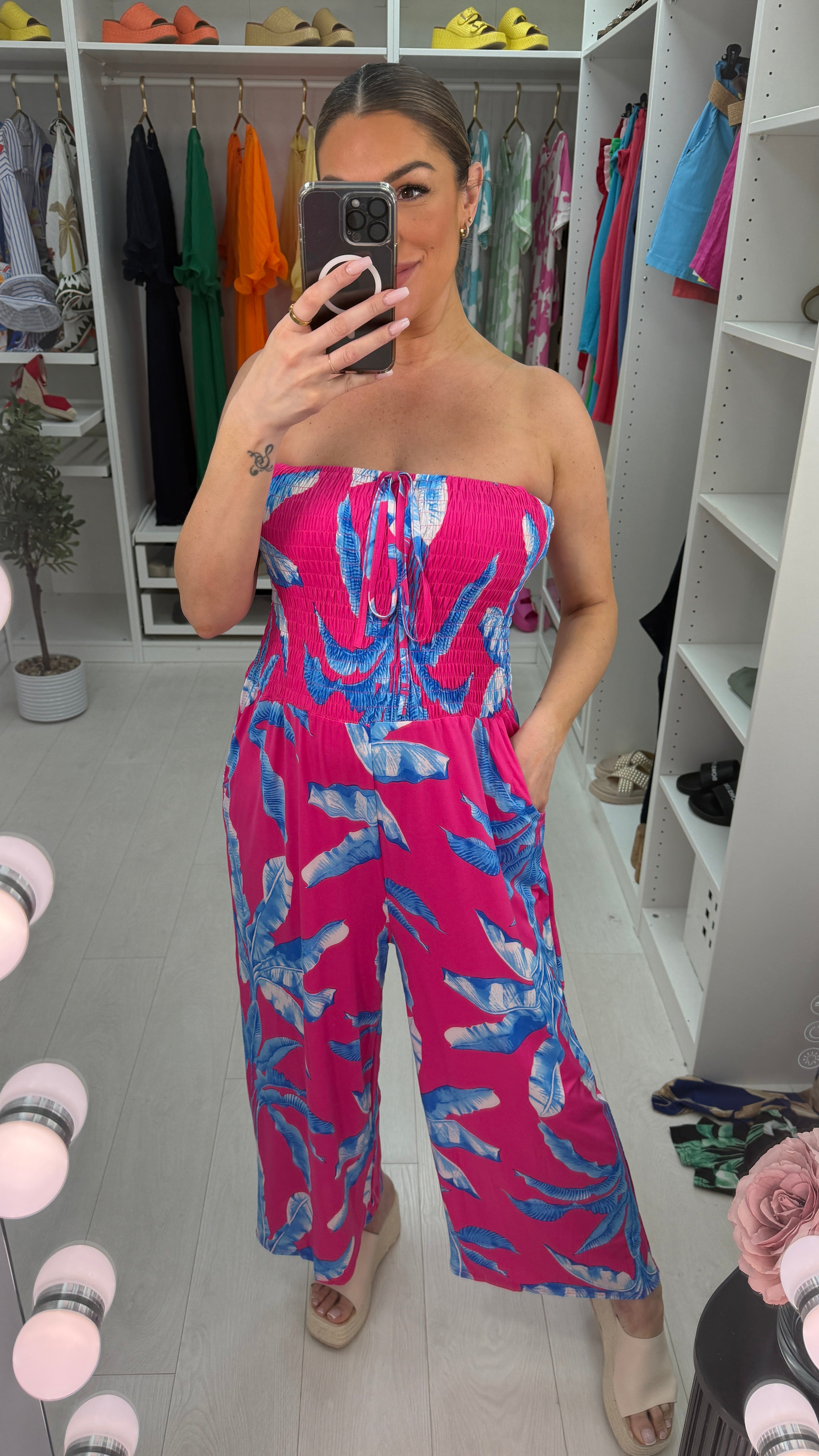 Indiana Palm Tree Print Elasticated Bust Magic Jumpsuit