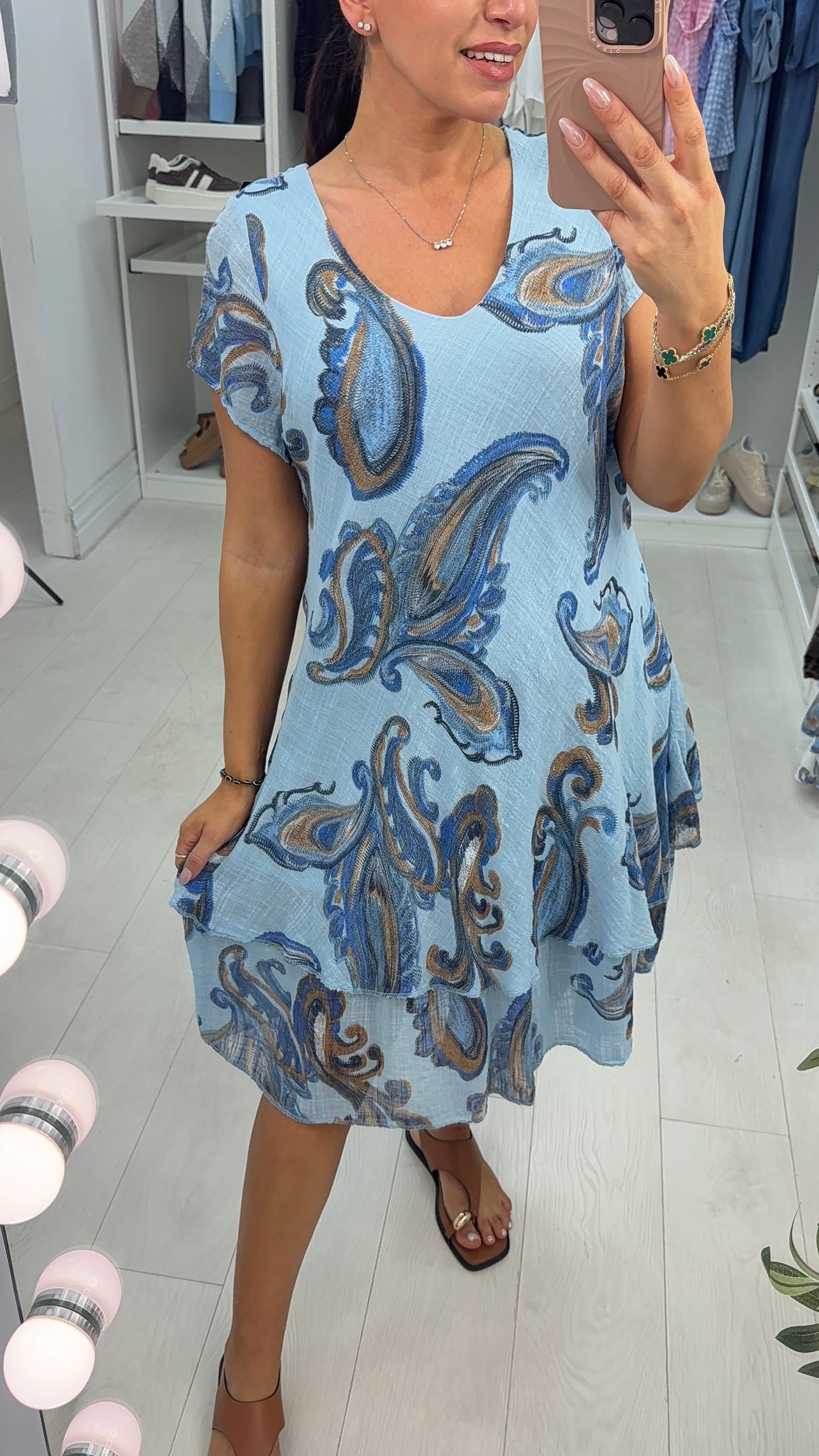 Bruna Paisley Print V Neck Floaty Midi Dress