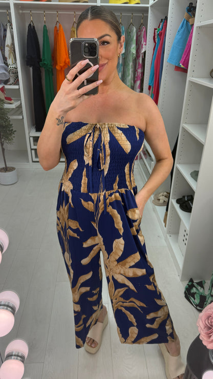 Indiana Palm Tree Print Elasticated Bust Magic Jumpsuit