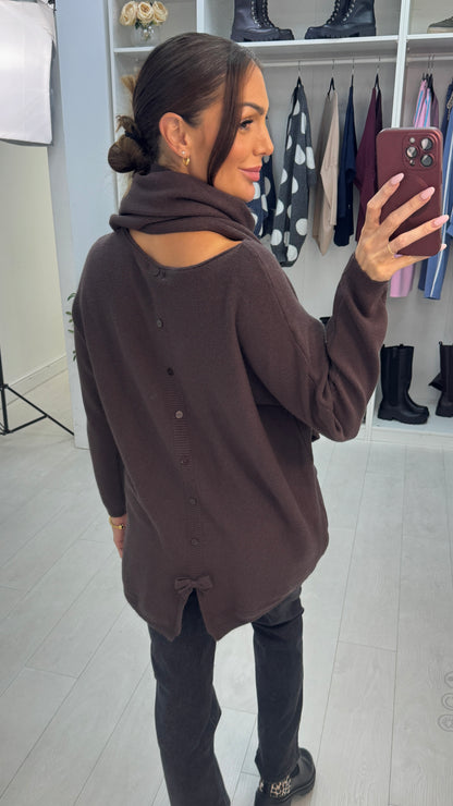 Qayla Plain Button Back Scarf Jumper