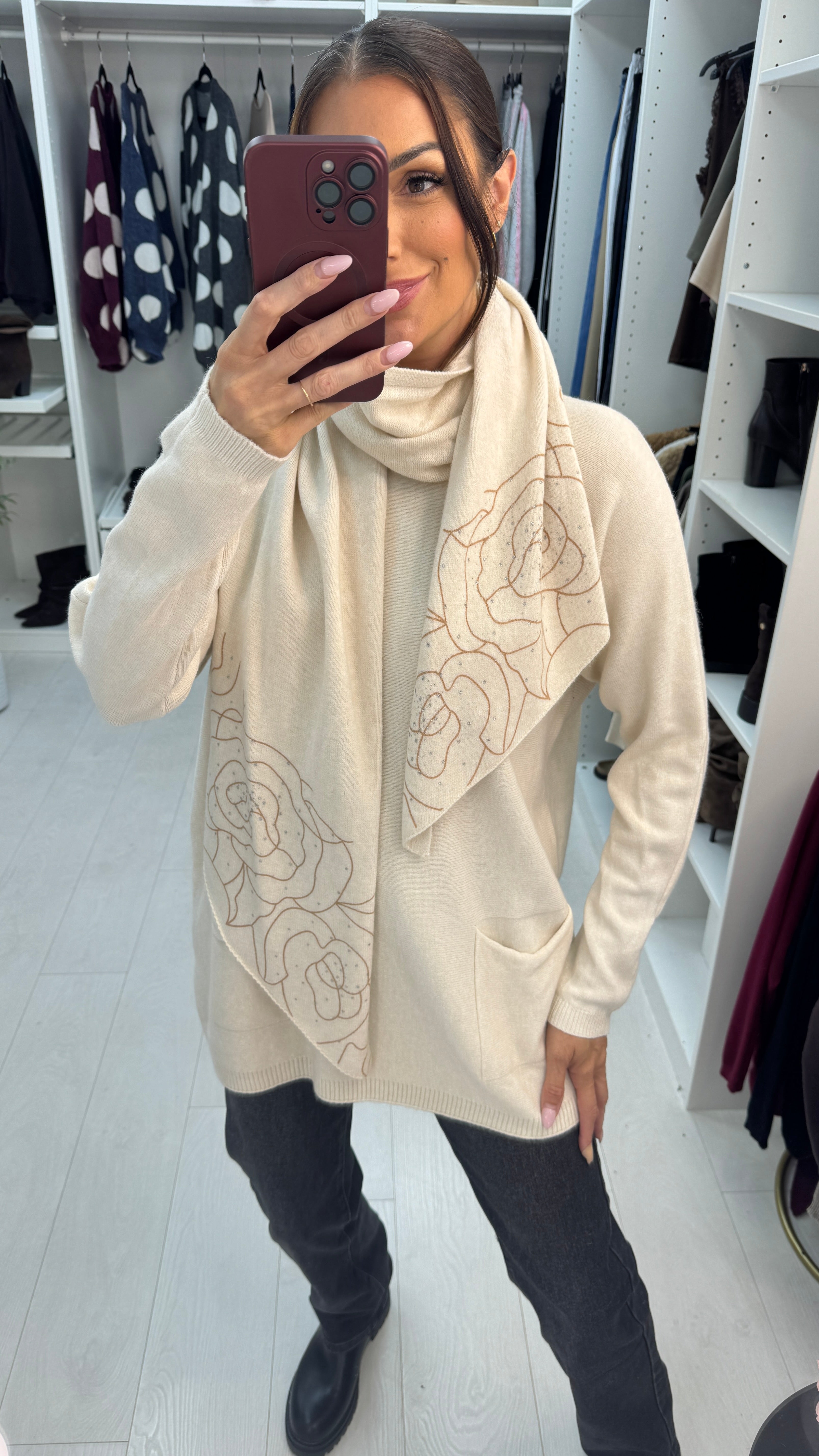 Qayla Plain Button Back Scarf Jumper