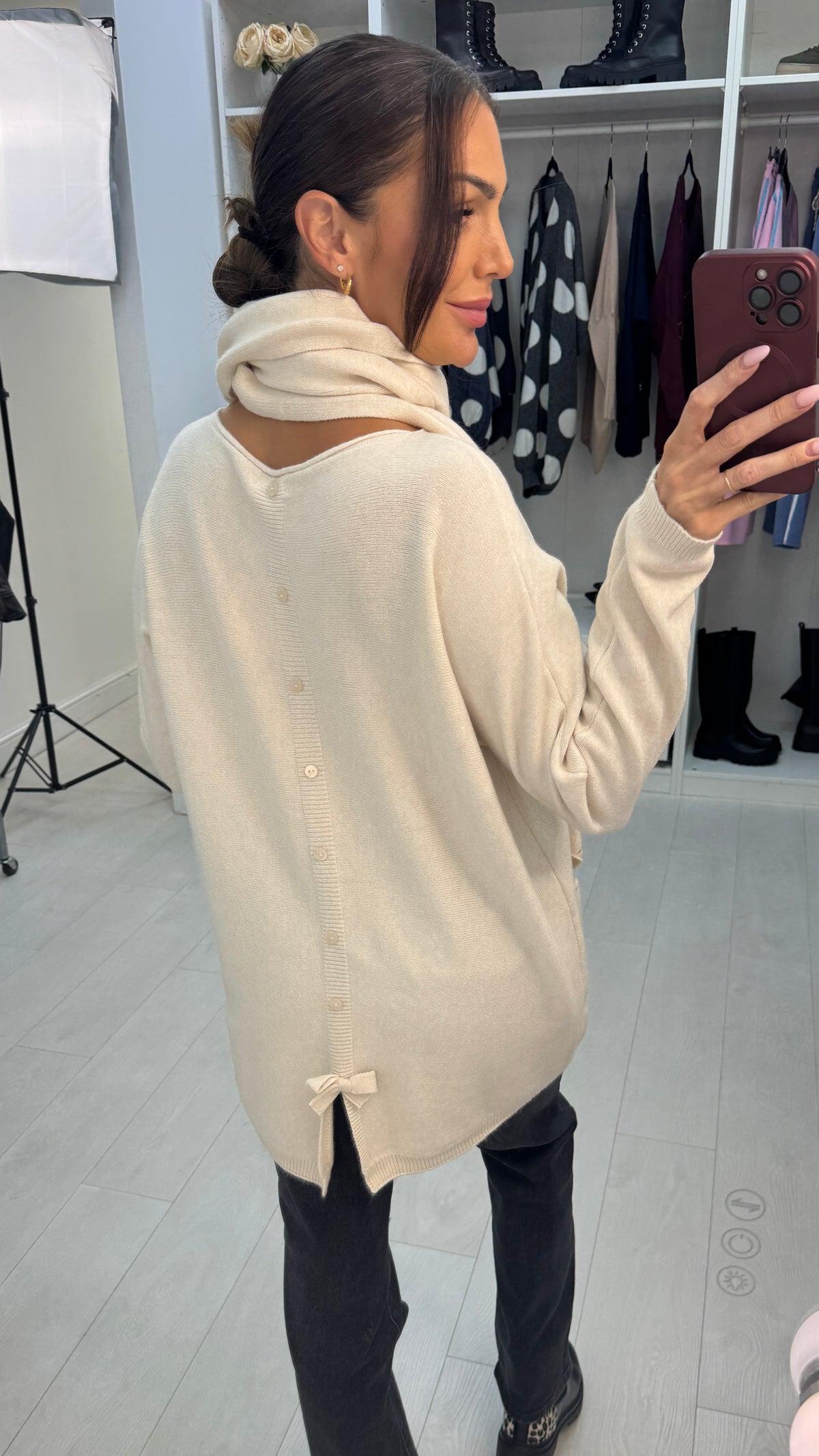 Qayla Plain Button Back Scarf Jumper