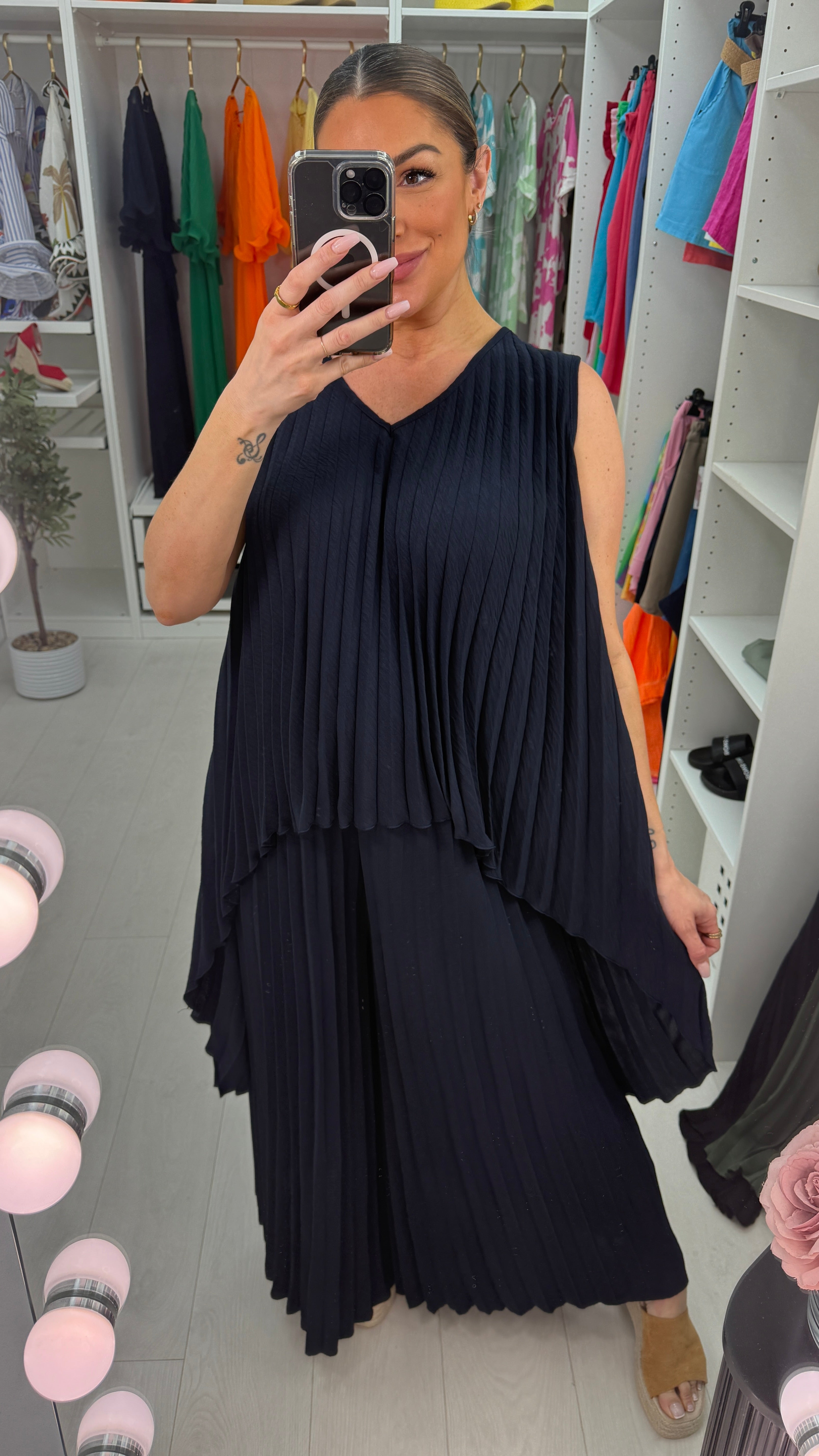 Jilly Pleated Asymmetric V Neck Co-Ord Set